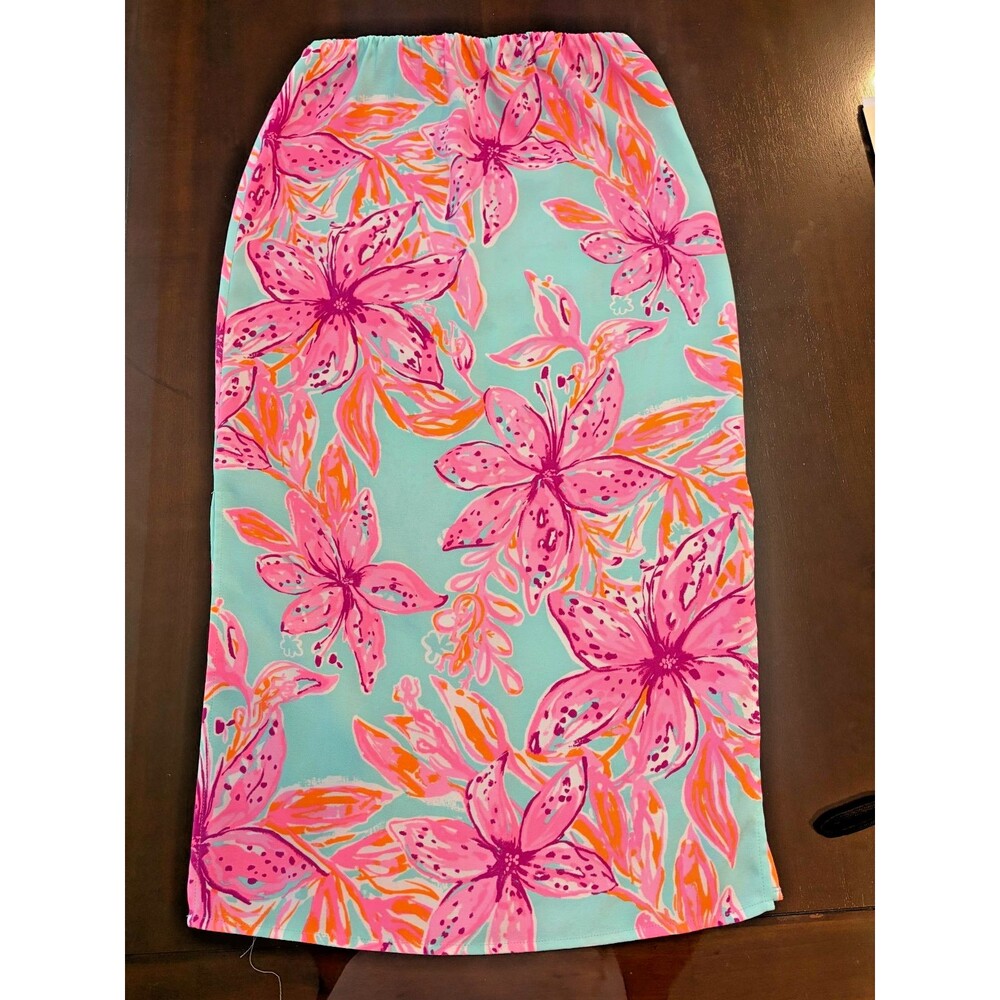Lilly Pulitzer Esmeray Midi Skirt Surf Blue Bonita Blooms Floral Pink XS